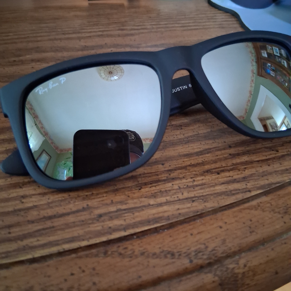 Ray-Ban JUSTIN'S BLACK FRAME WITH POLARIZED SILVER MIRROR LENSES.